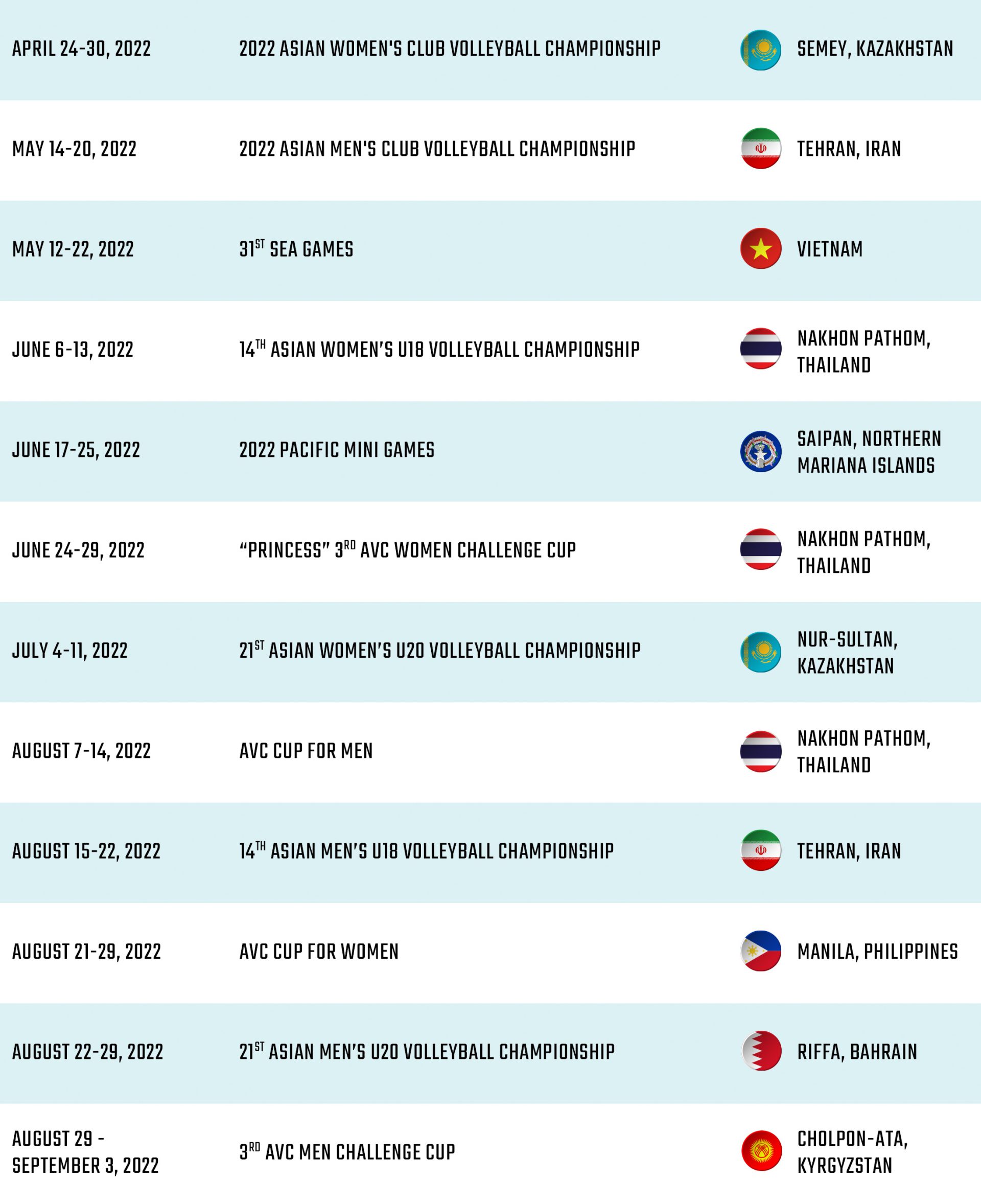 Volleyball Calendar 2022 – Asian Volleyball Confederation