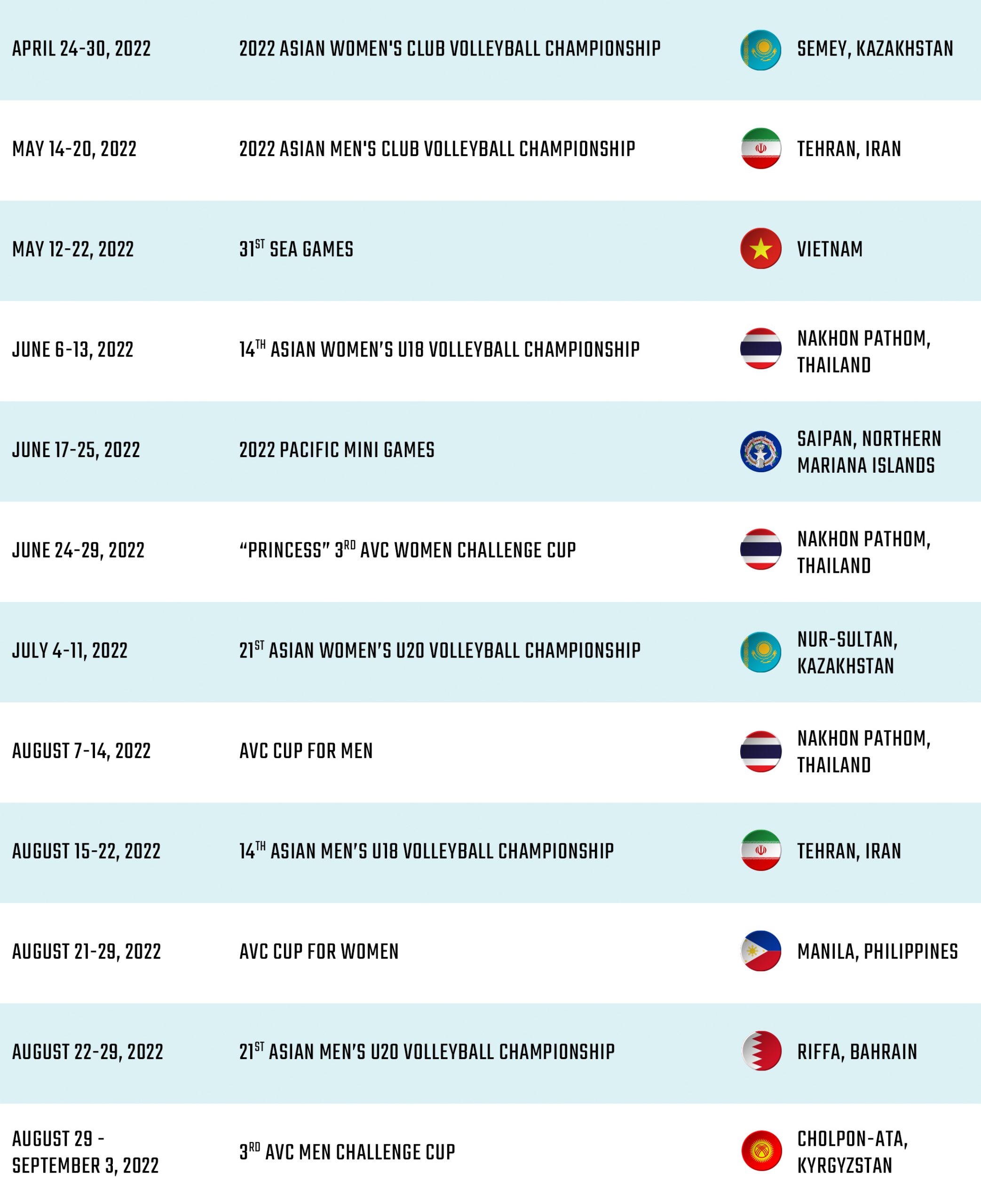 Volleyball Calendar 2022 - Asian Volleyball Confederation
