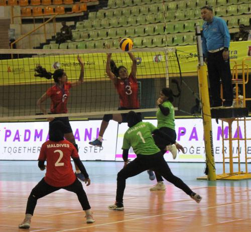 Women of the Match Saraswoti (red no 3)of Nepal against Maldives